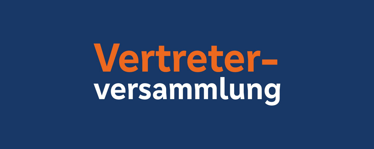 Dunkelblauer Hintergrund auf dem in weiß und orange Vertreterversammlung steht