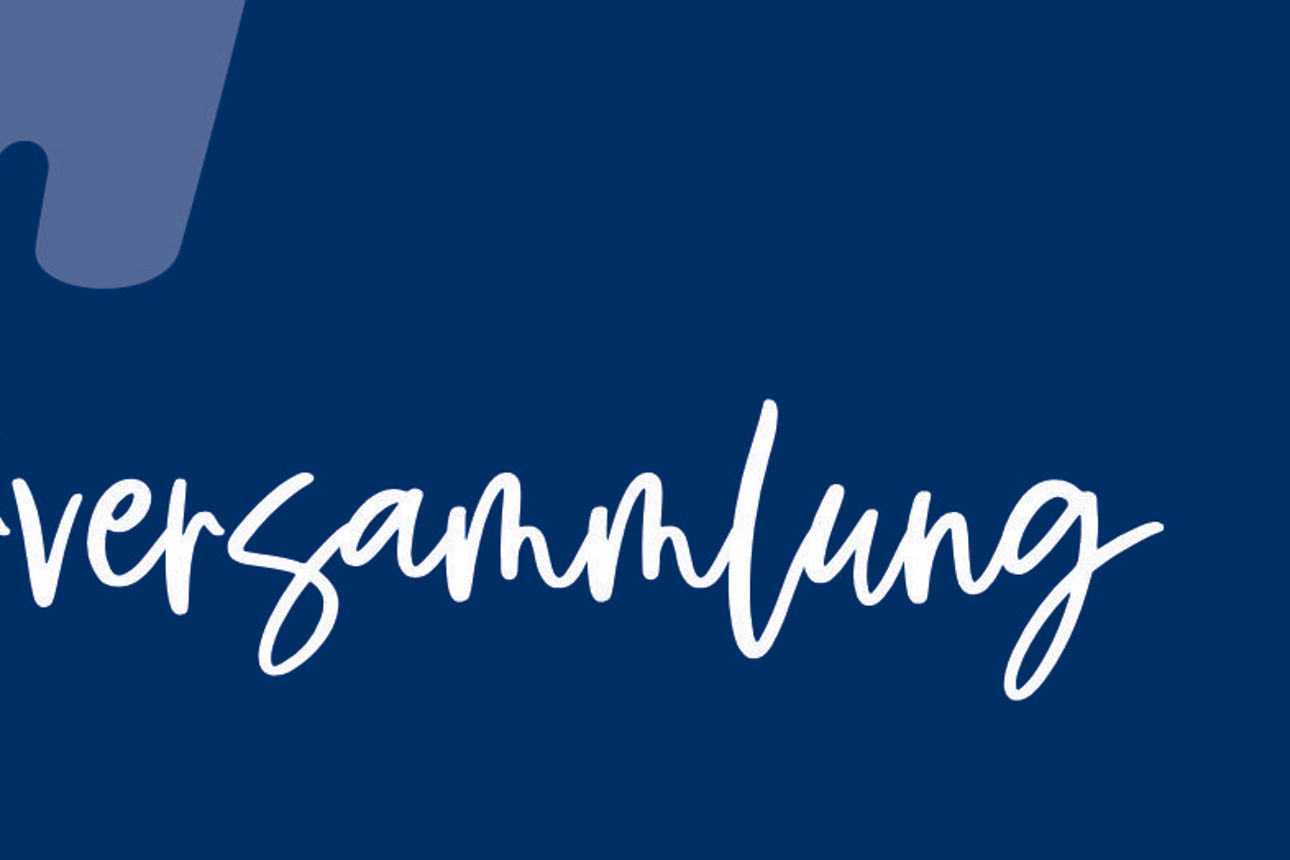 Blauer Hintergrund mit Aufschrift Vertreterversammlung