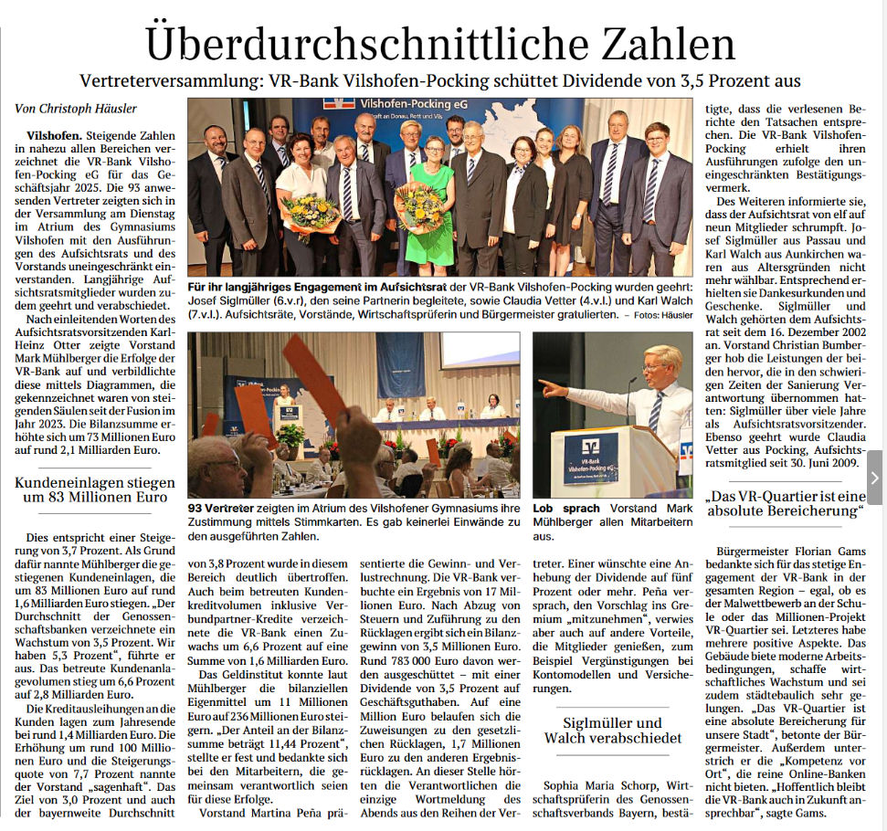Bild Zeitungsartikel über Vertreterversammlung 2026