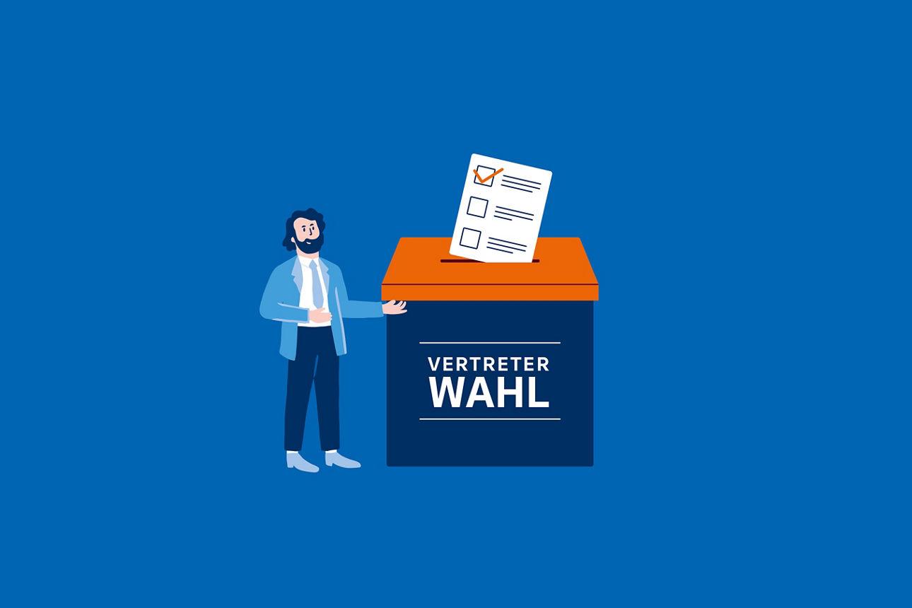 Vertreterwahl mit Symbol einer Person die an Wahlurne steht