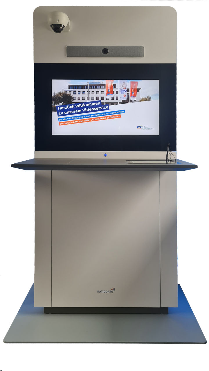 Das Bild zeigt die neue VideoService-Kabine der VR Bank von innen