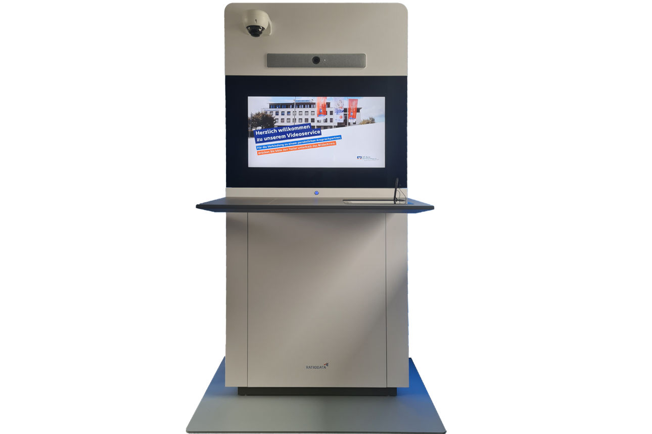 Das Bild zeigt die neue VideoService-Kabine der VR Bank von innen