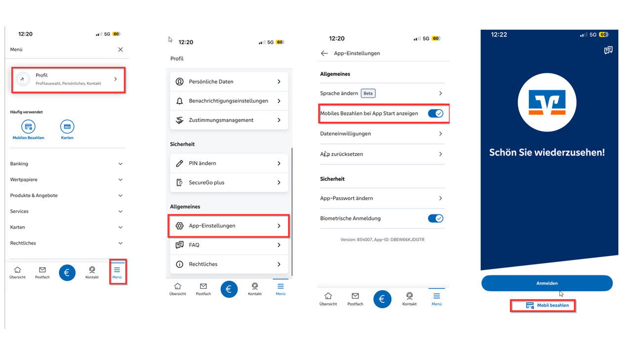 So aktivieren Sie den Bezahlvorgang beim Start der BankingApp