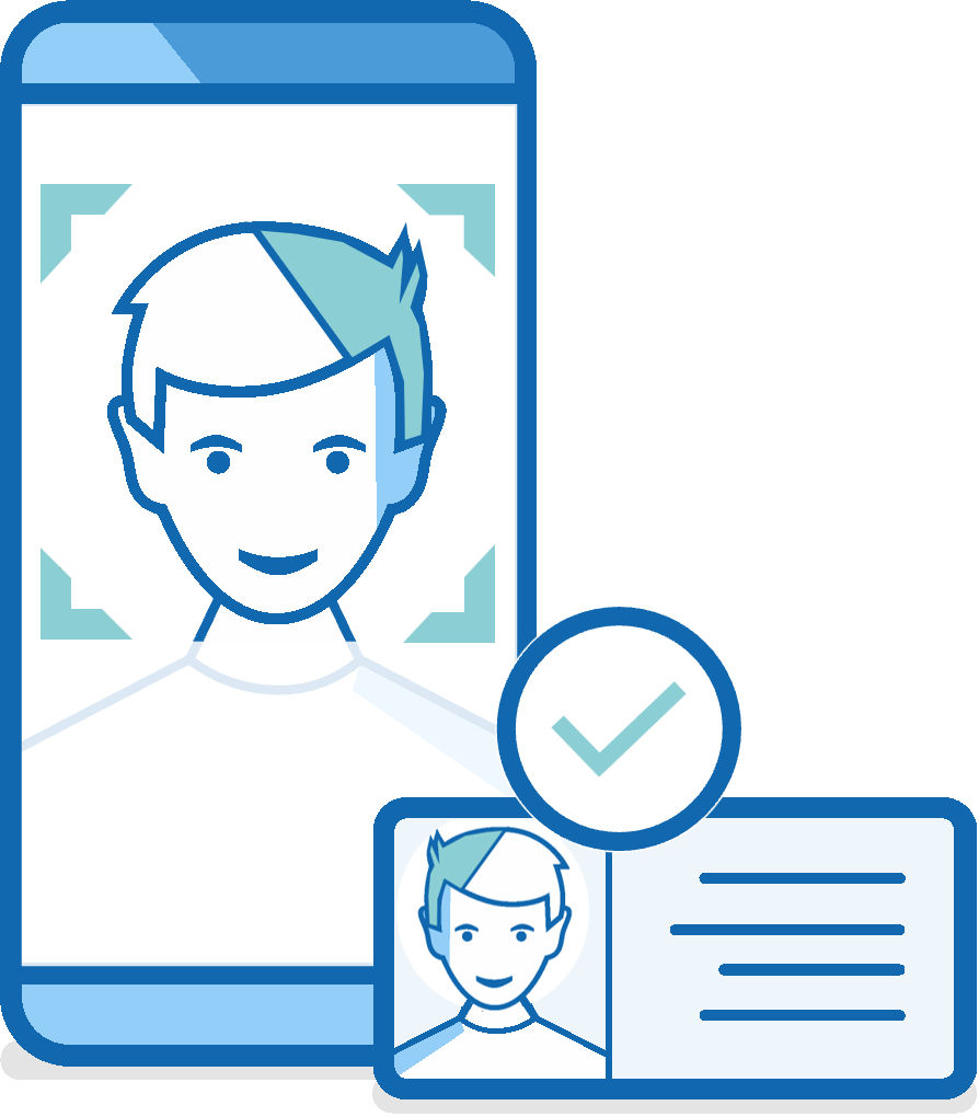 Illustration eines Smartphones auf dem gerade ein Ausweis abgeglichen wird.