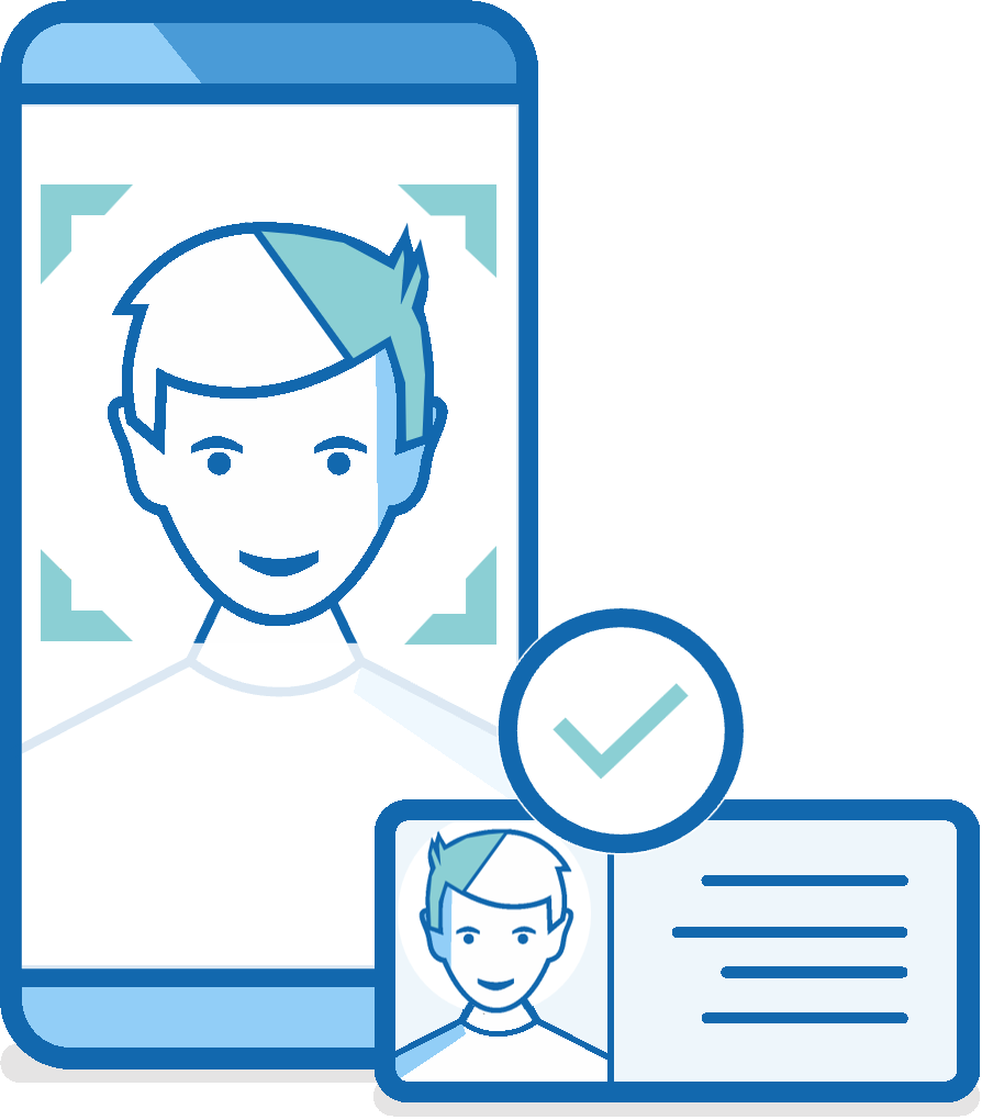 Illustration eines Smartphones auf dem gerade ein Ausweis abgeglichen wird.