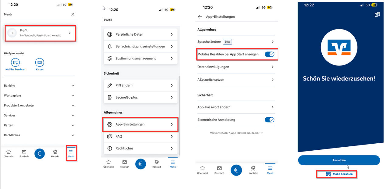 So aktivieren Sie den Bezahlvorgang beim Start der BankingApp
