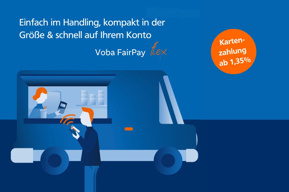 Illustration wo ein Mann mit seiner girocard an einem Autobezahlt
