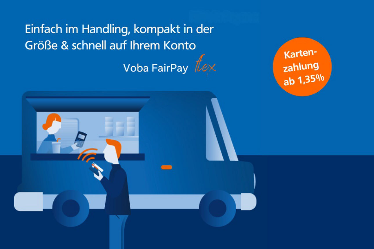 Illustration wo ein Mann mit seiner girocard an einem Autobezahlt