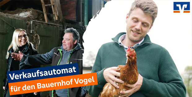 Moderator Kevin mit Huhn beim Bauernhof Vogel