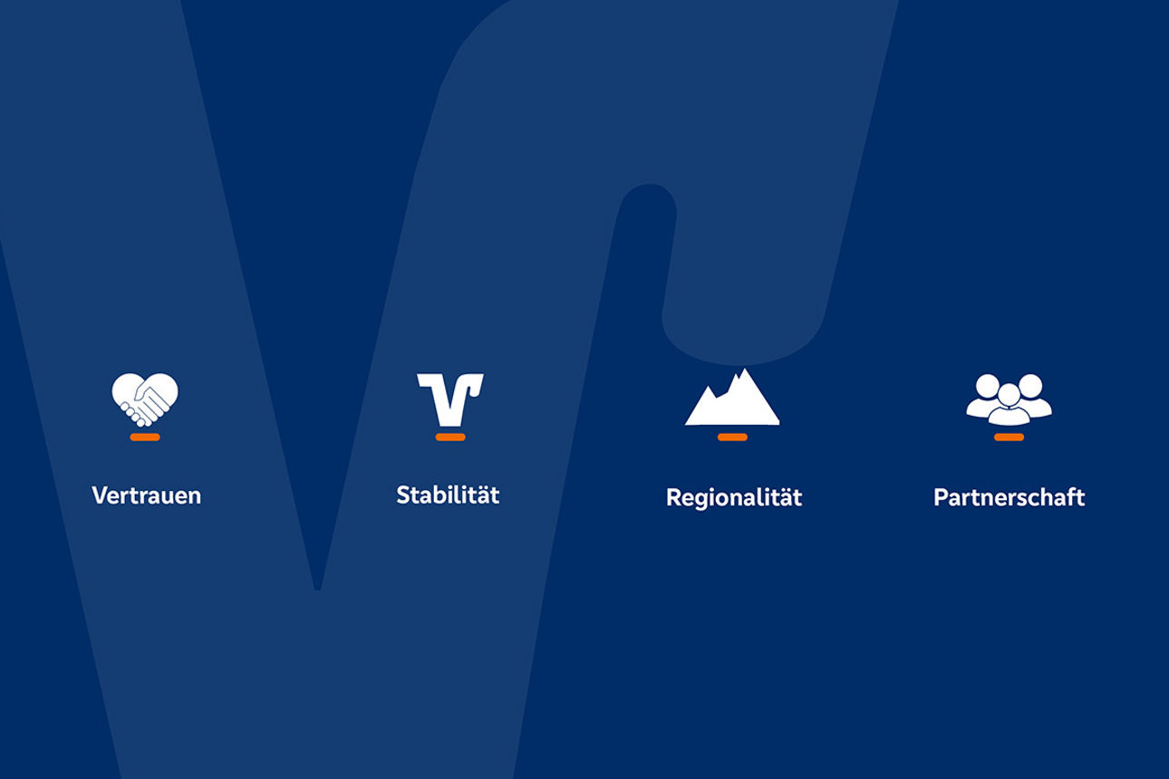 Bild mit unseren Unternehmenswerten - Vertrauen, Stabilität, Regionalität und Partnerschaft