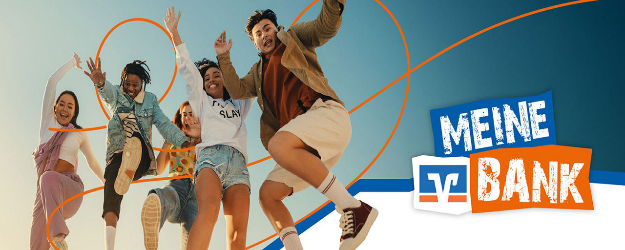Eine Gruppe von Teenager springt in die Luft