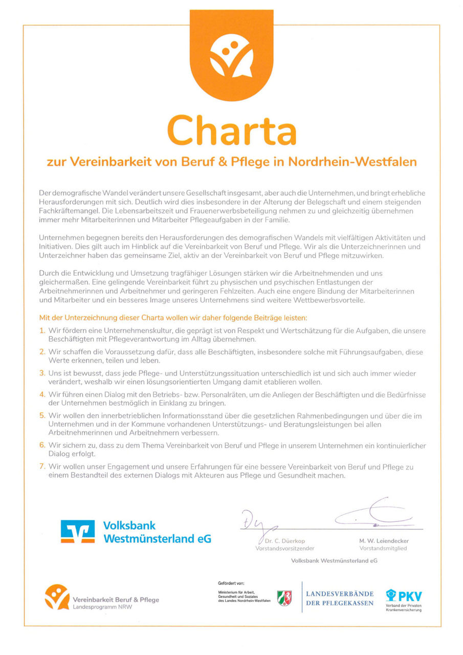 Urkunde Charta Pflege & Beruf