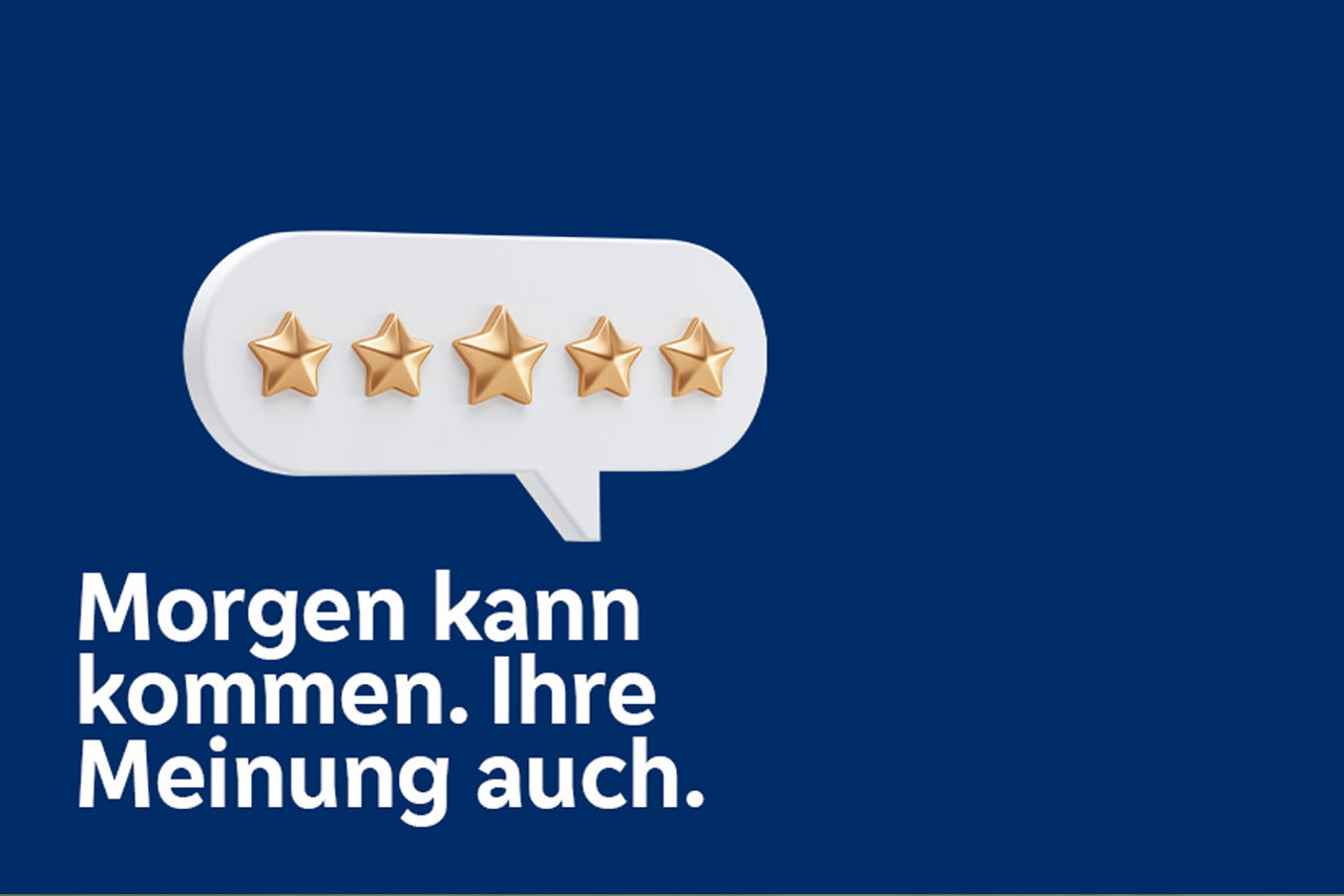 Sprechblase mit 5 Bewertungssternen