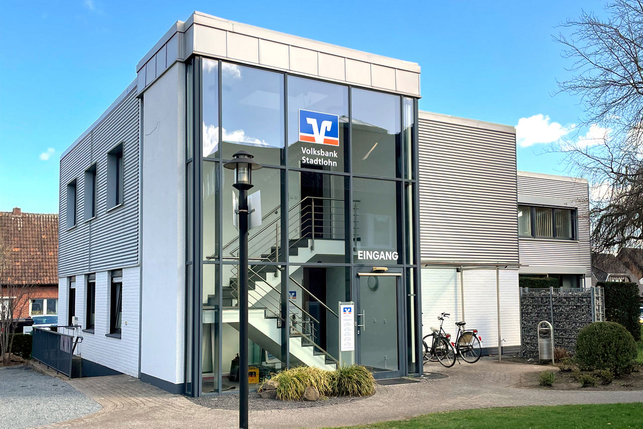 Eingangsansicht auf Übergangsfiliale in Stadtlohn