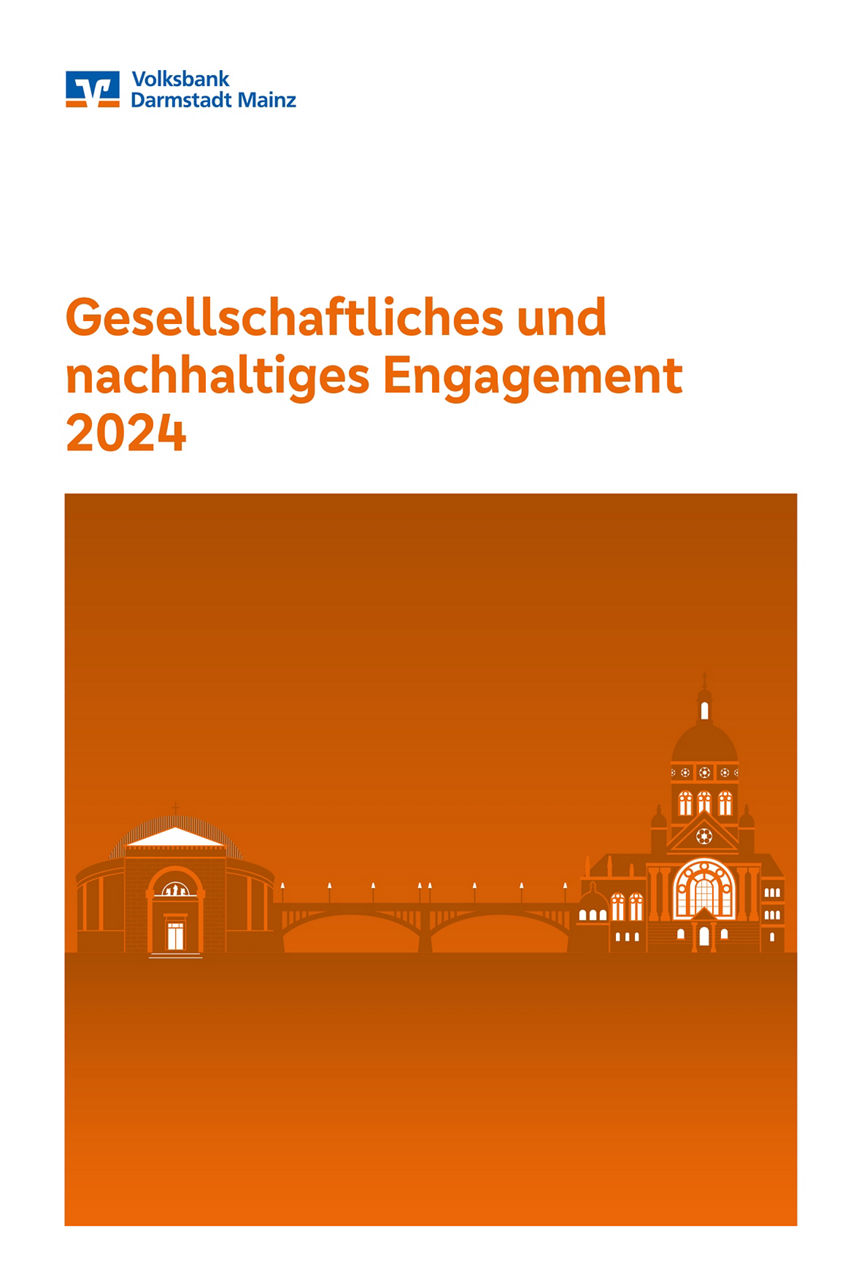 Titelblatt des Berichts "Gesellschaftliches und nachhaltiges Engagement 2024" der Volksbank Darmstadt Mainz eG