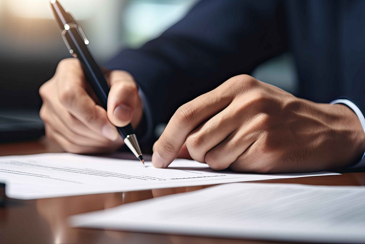 Mann füllt handschriftlich Formulare aus