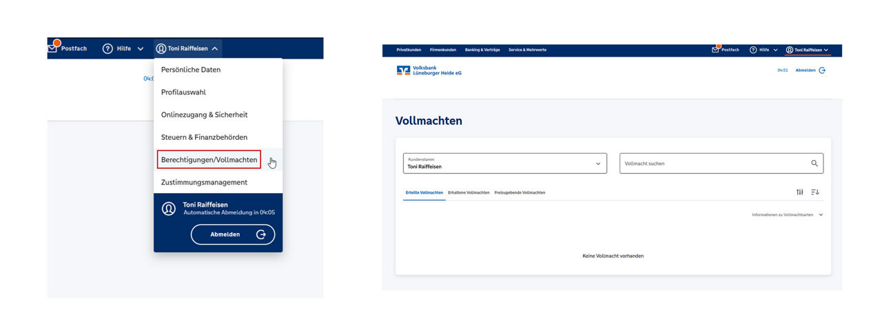 Vollmachten im OnlineBanking