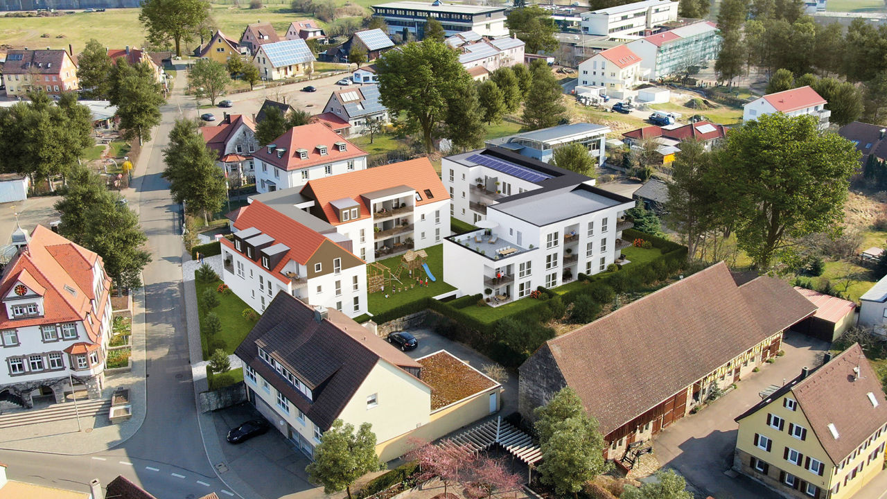 Gezeichnete Mehrfamilienhäuser