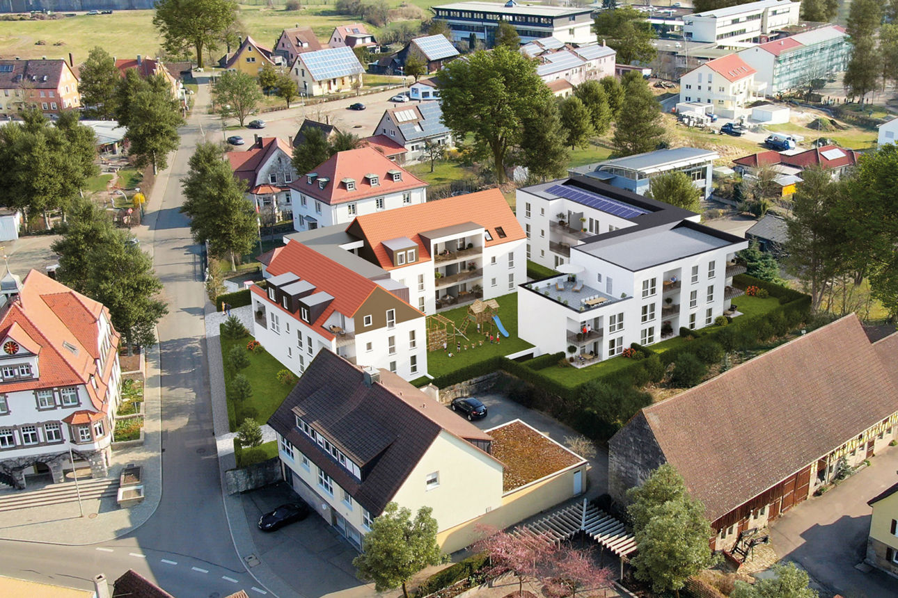 Gezeichnete Mehrfamilienhäuser
