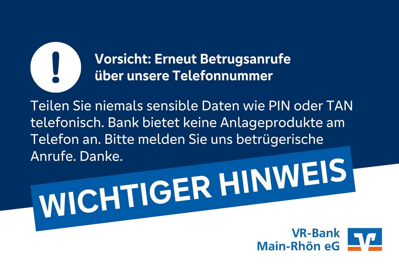 Ausrufezeichen mit wichtigem Hinweis auf Betrugsanrufe