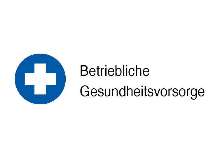 Ein blauens Icon mit einem Erste-Hilfe-Plus; daneben der Text "Betriebliche Gesundheitsvorsorge"