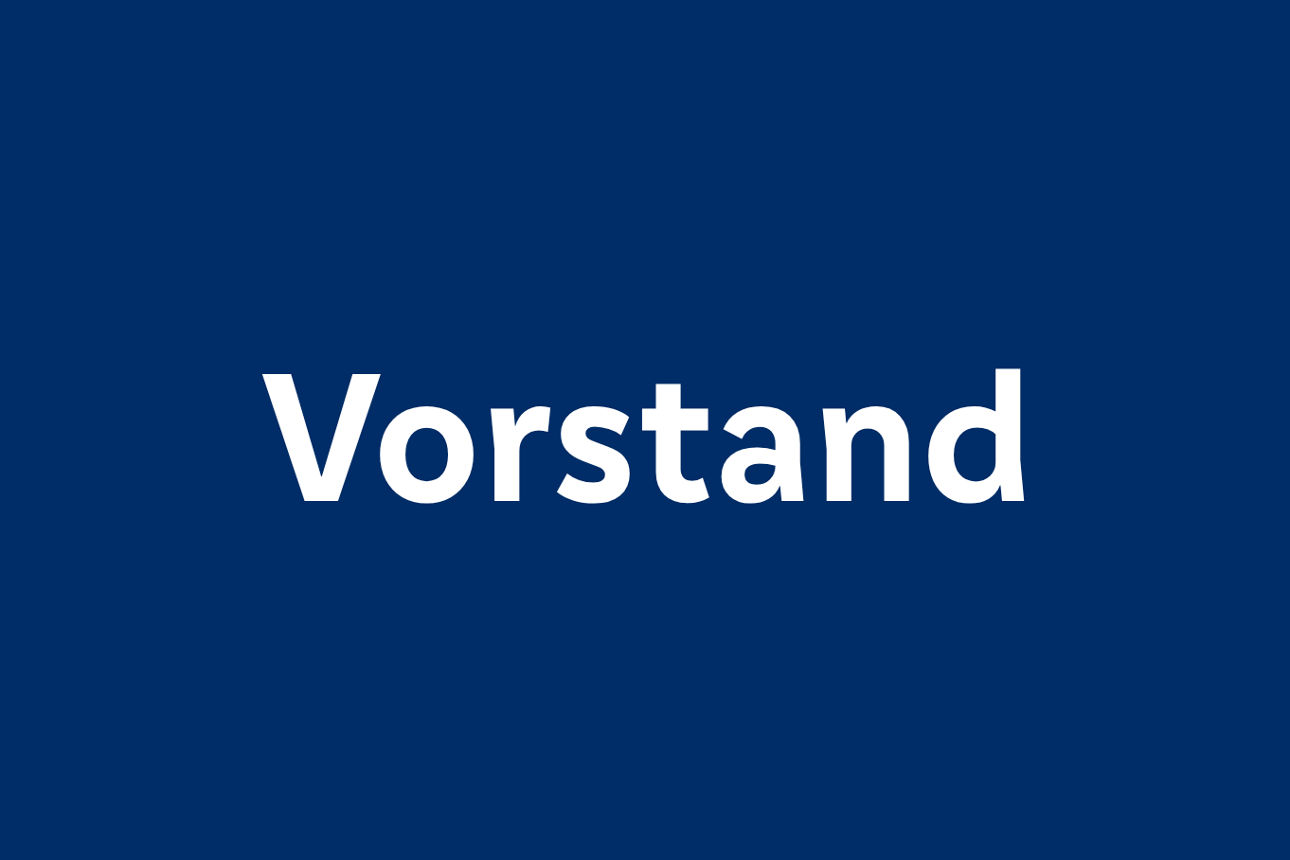 Dunklblauer Hintergrund mit weißem Text "Vorstand"