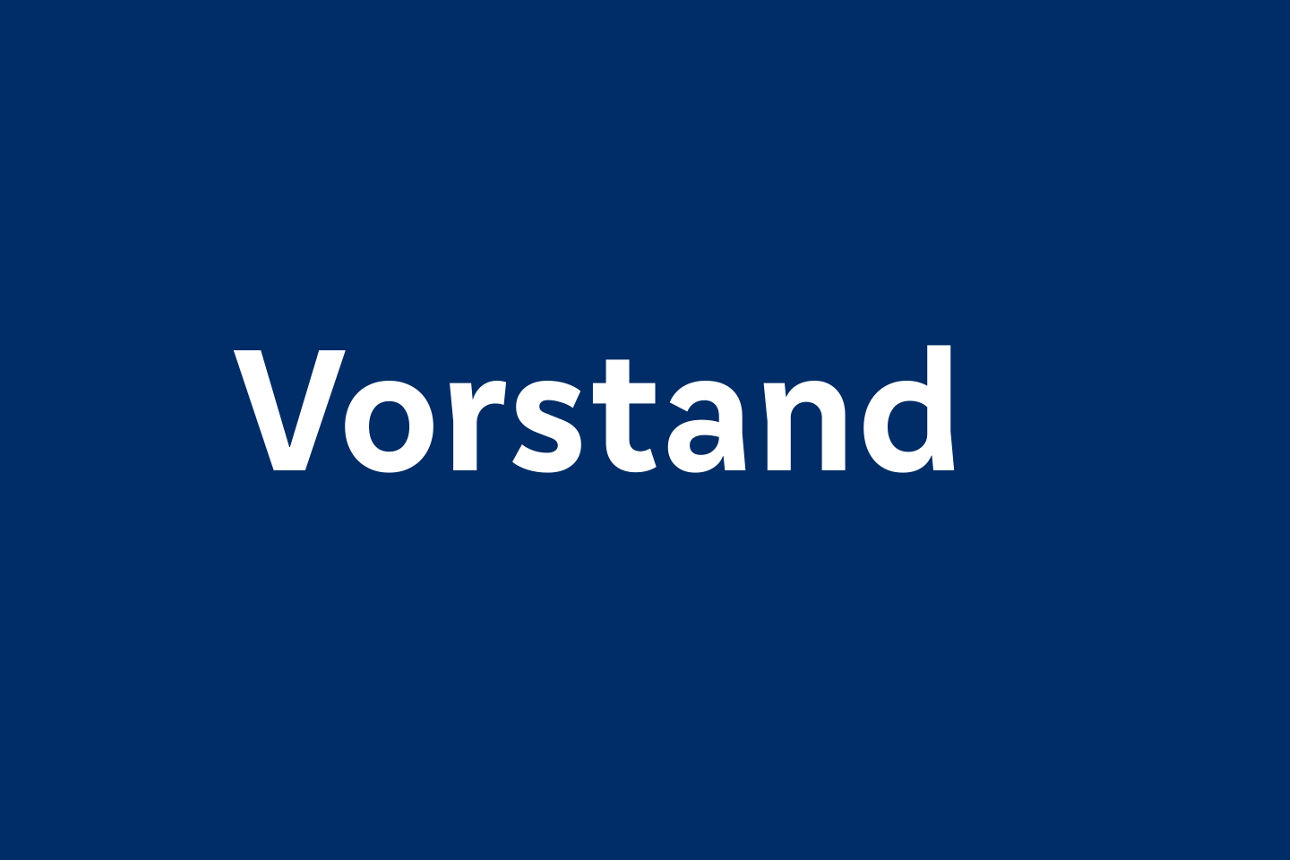 Dunkelblauer Hintergrund mit weißem Text "Vorstand".