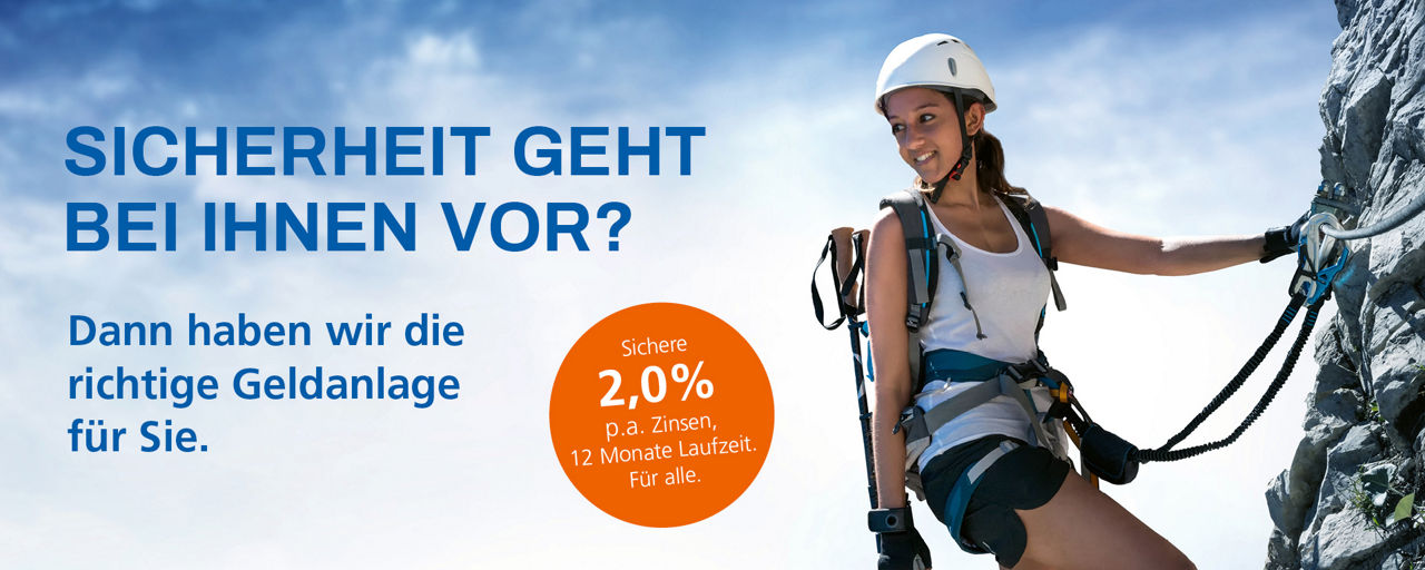 Infografik einer Kletterin und den entsprechenden Informationen rund um den Sparbrief