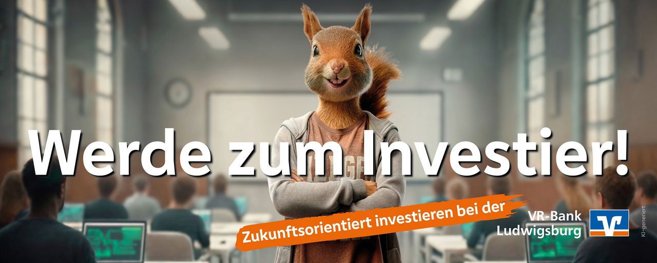 Eichhörnchen mit dem Slogan "Werde zum Investier"