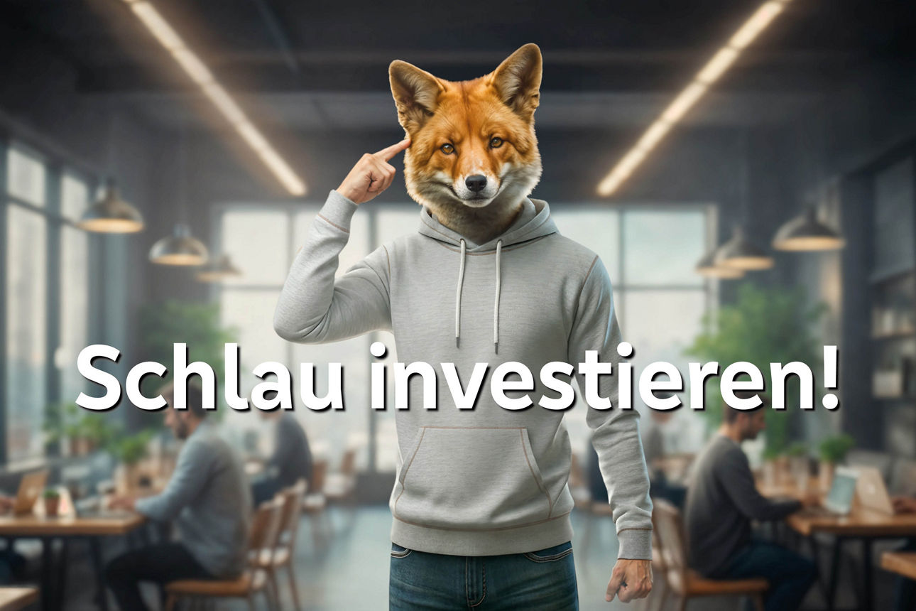 Fuchs mit dem Slogan "Schlau investieren" 