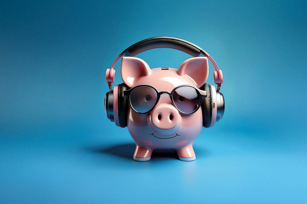 Sparschwein mit Sonnenbrille und Kopfhörern