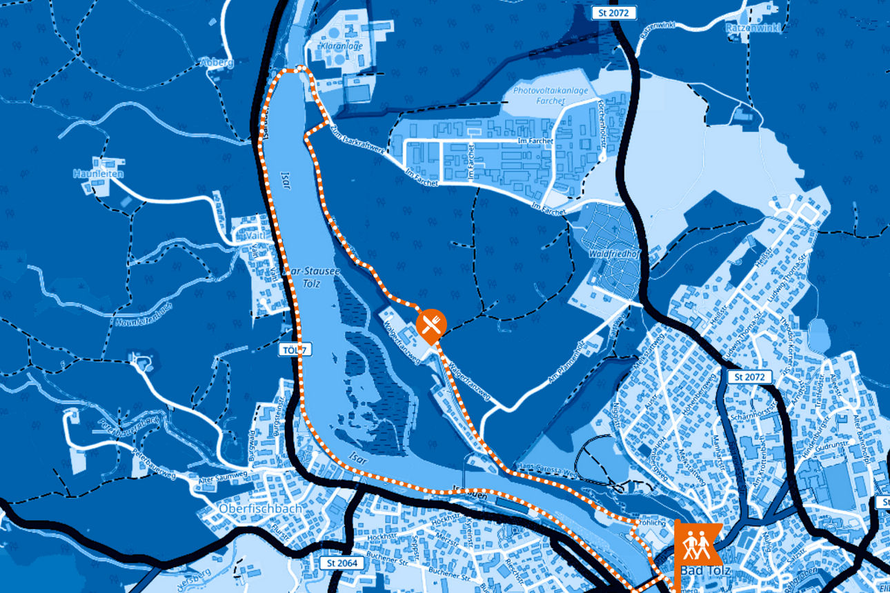 Wanderung Karte: Rundwanderung am Isarstausee in Bad Tölz