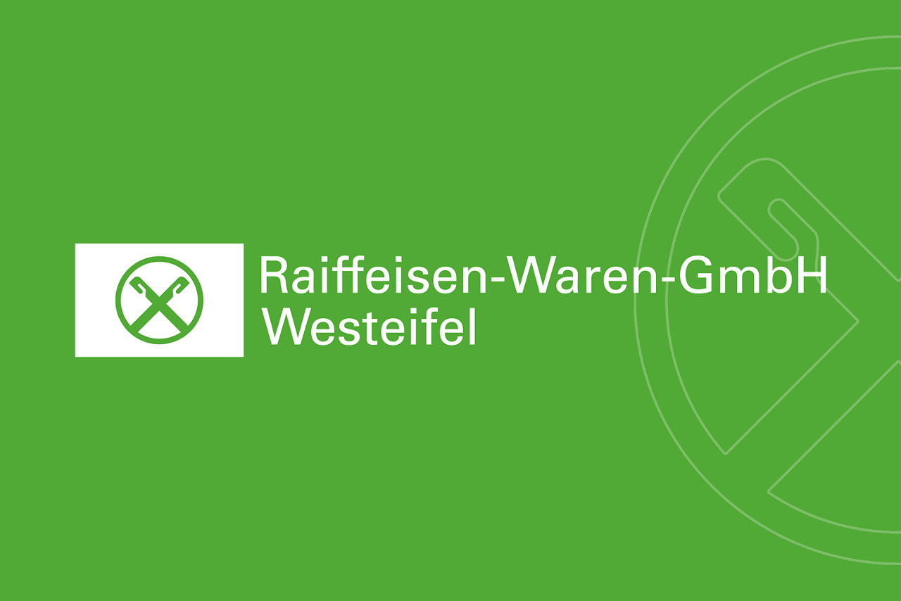 Das Logo von Raiffeisen Westeifel zeigt ein modernes Design mit grünem Hintergrund und weißem Text.