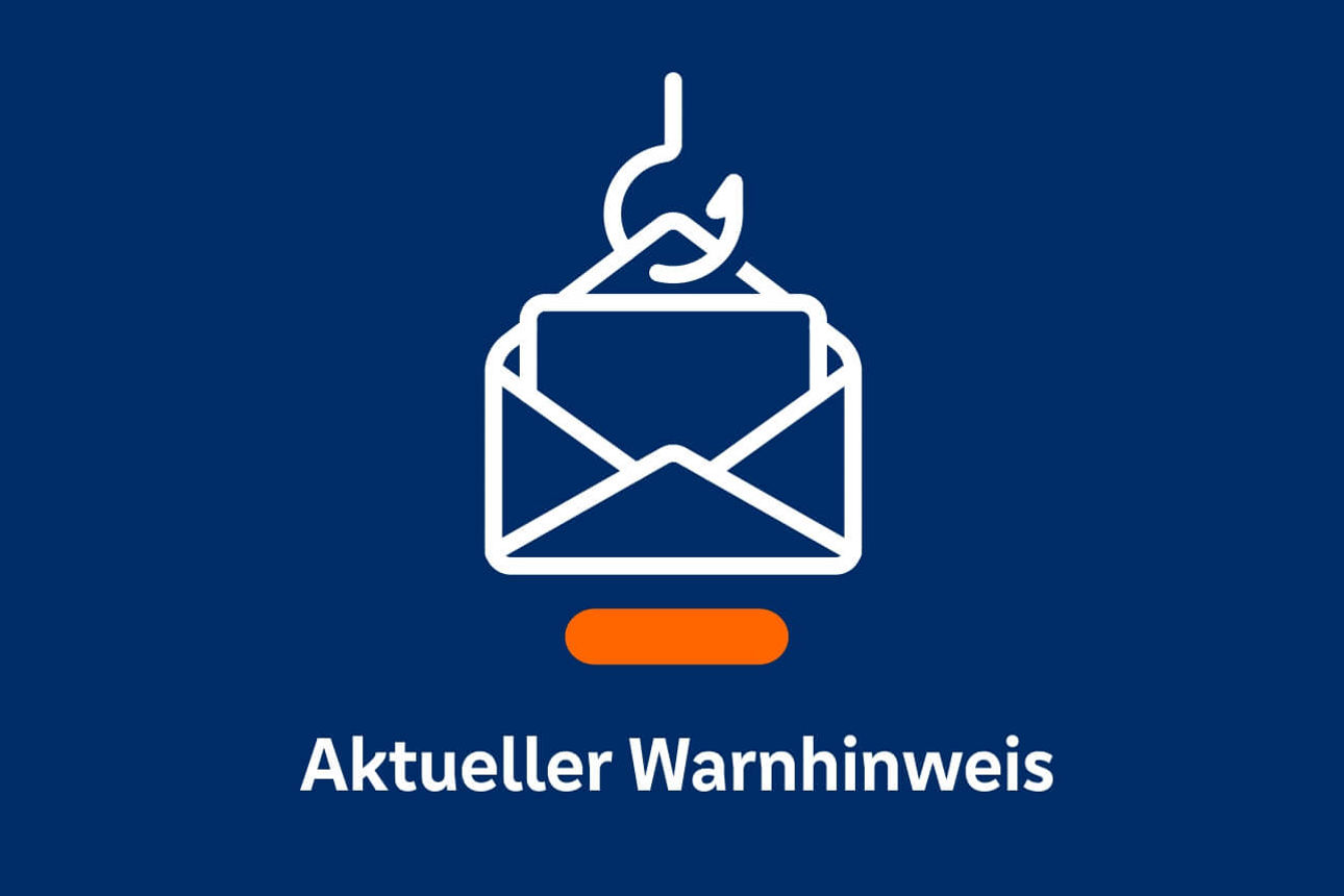 grafisch dargestellter Brief am Haken mit Schriftzug "Aktueller Warnhinweis"