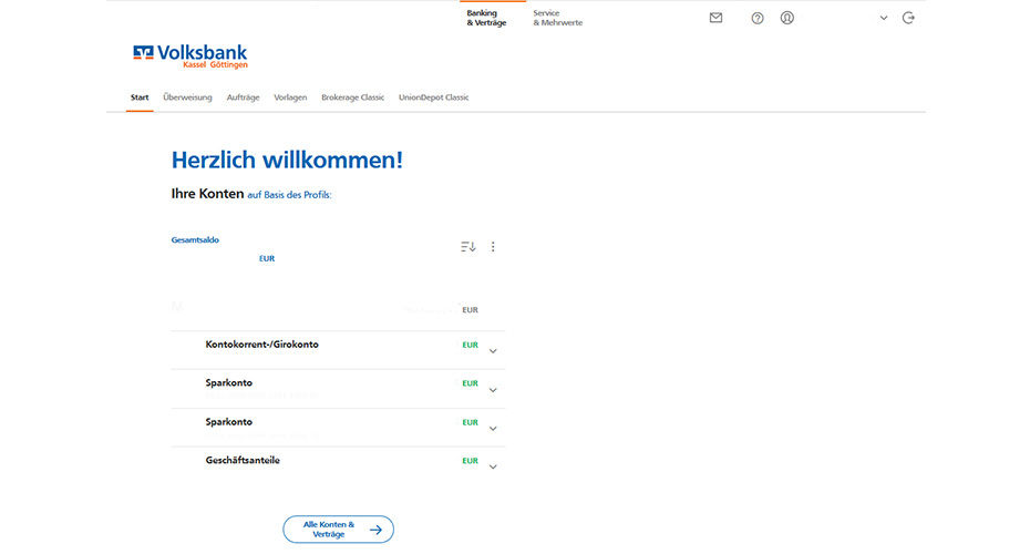 Kontenübersicht im neuen OnlineBanking