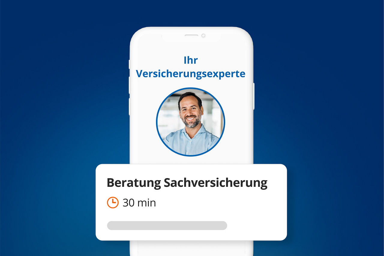 Handydisplay mit Beratungstermin mit Versicherungsexperten