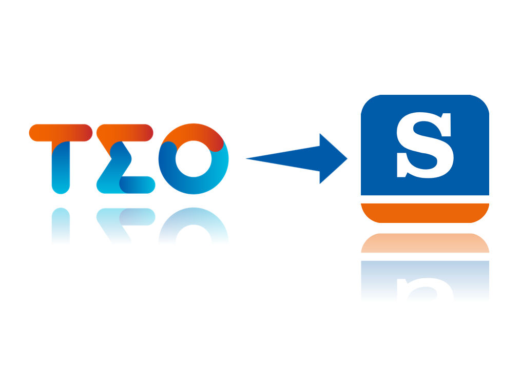 TEO-Logo mit einem Pfeil nach rechts welcher auf das Logo der SpardaBanking App zeigt