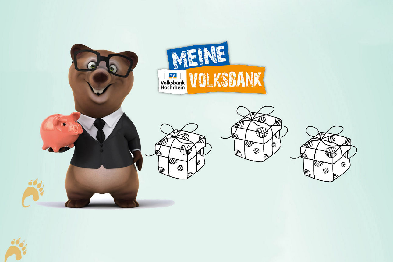 Eine 3-D Grafik des Weltspartagmaskottchen Moritz als Bär.