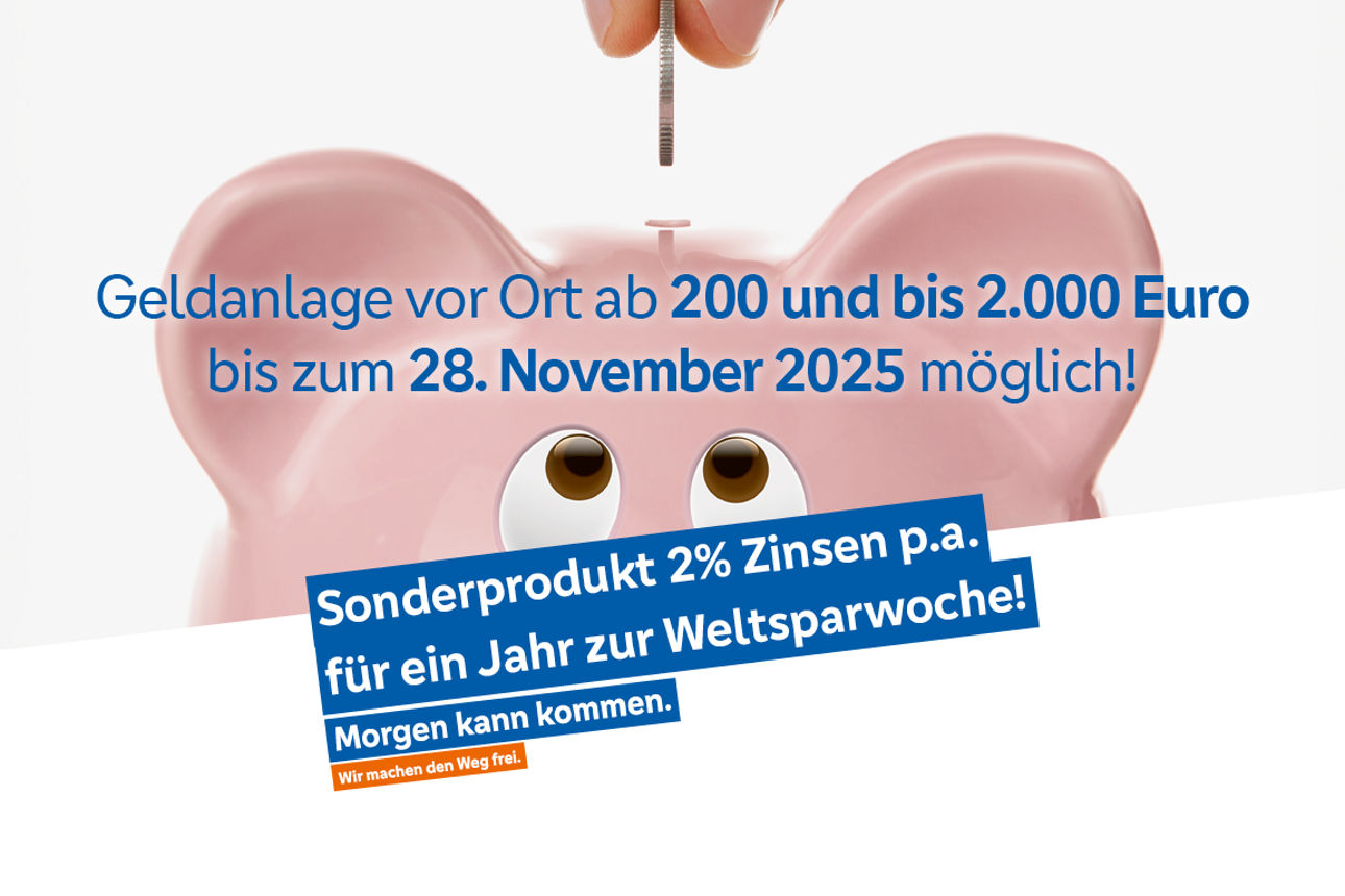 Sparschwein mit Hinweisen zur Weltsparwoche