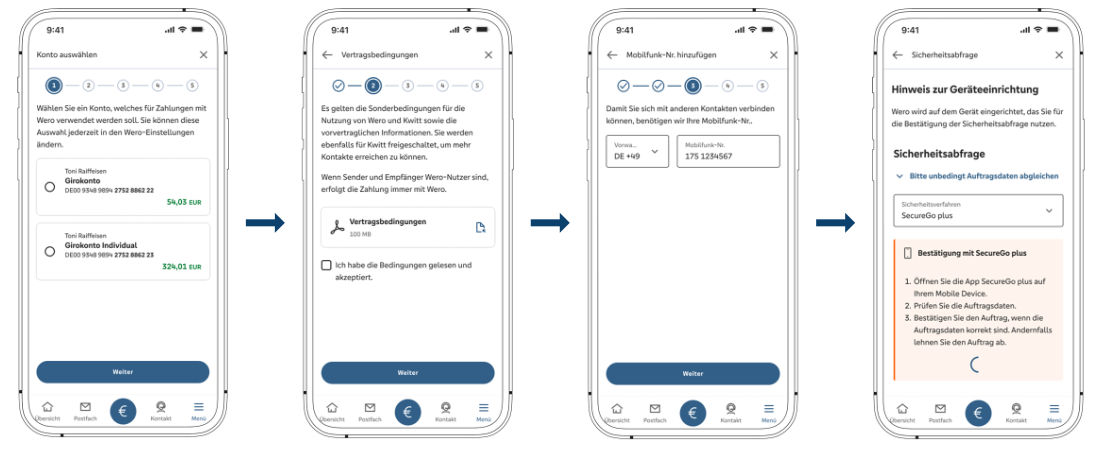 Screenshots zur Freischaltung von Wero in der BBBank-BankingApp