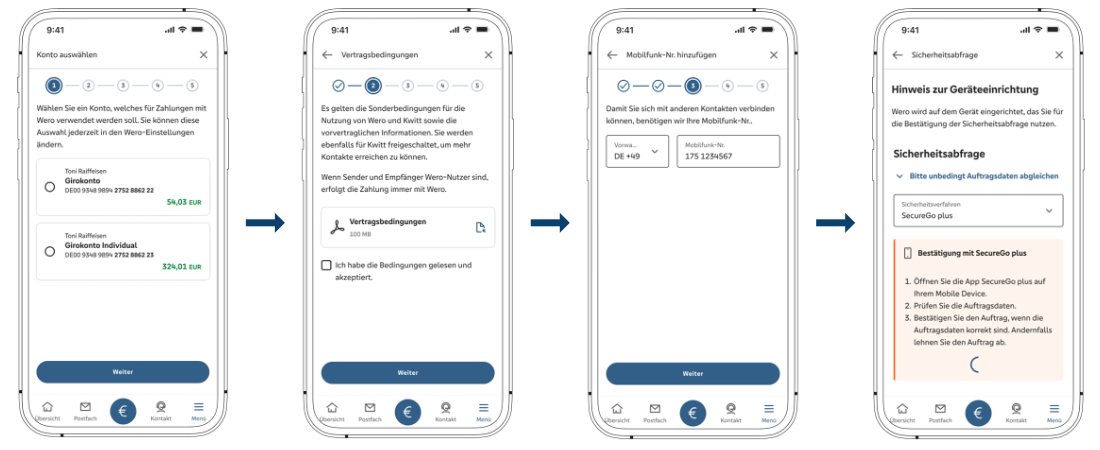 Screenshots zur Freischaltung von Wero in der BBBank-BankingApp