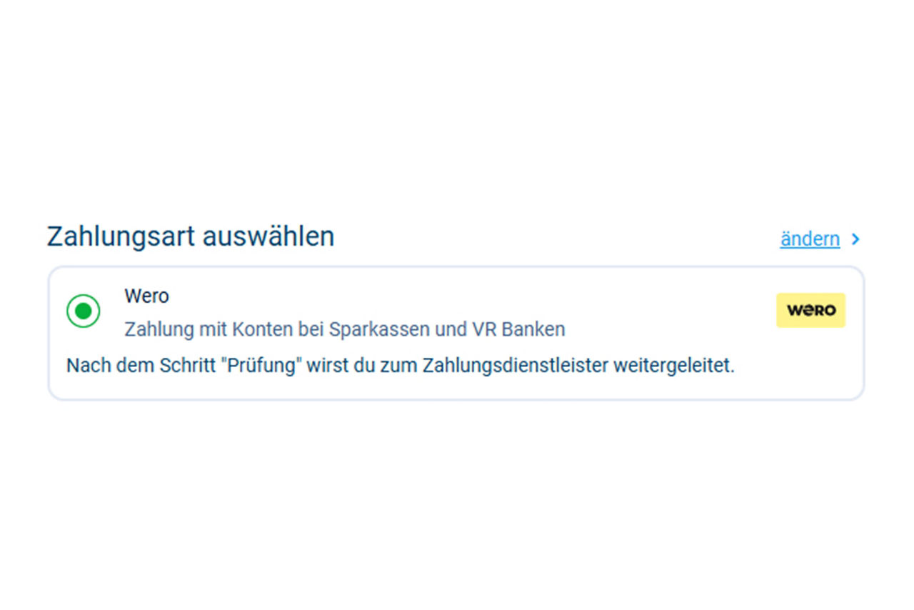 Bild von einem OnlineShop mit Zahlungsart auswählen Wero