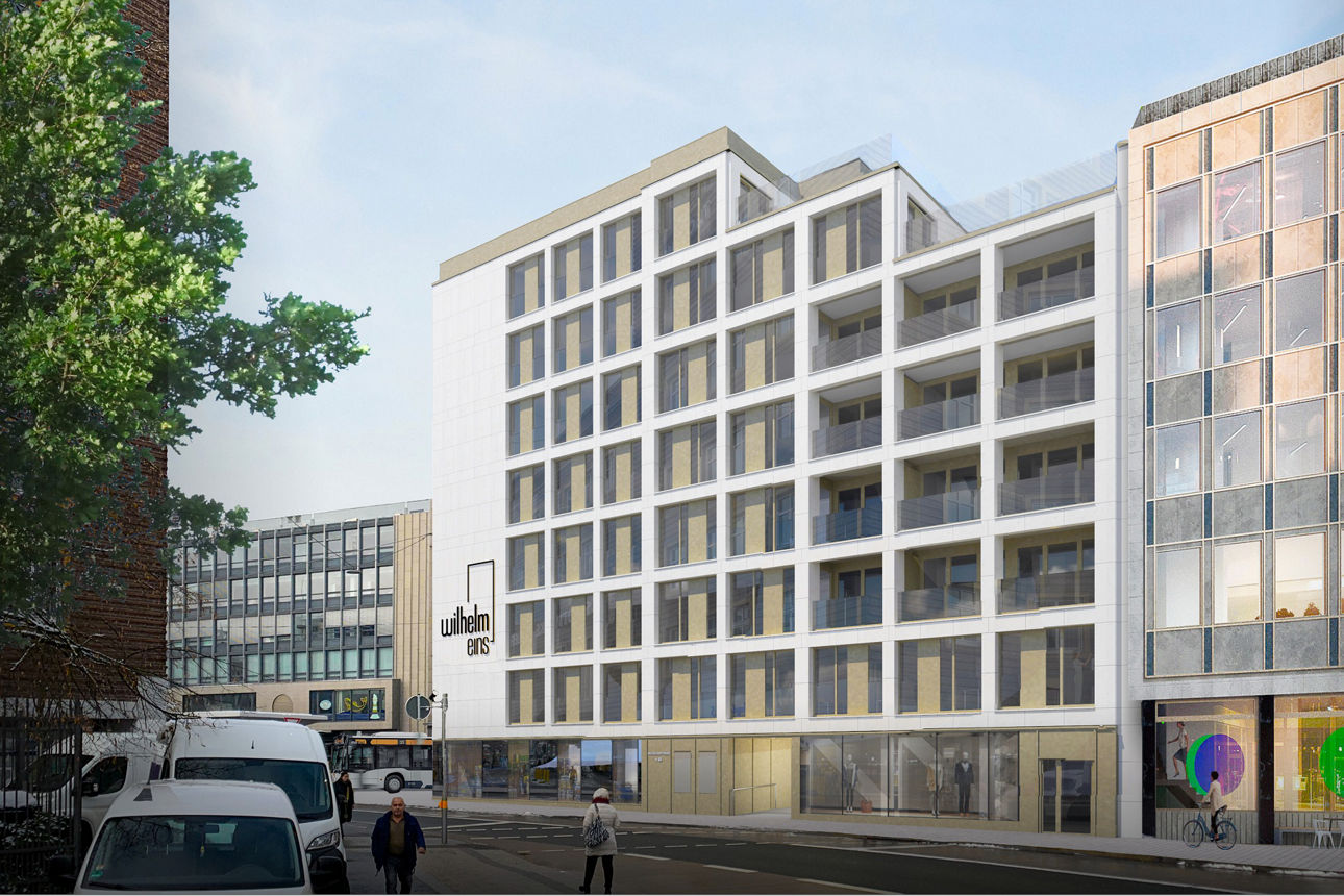 Visualisierung von dem Gebäude "WilhelmEins" am Jahnplatz