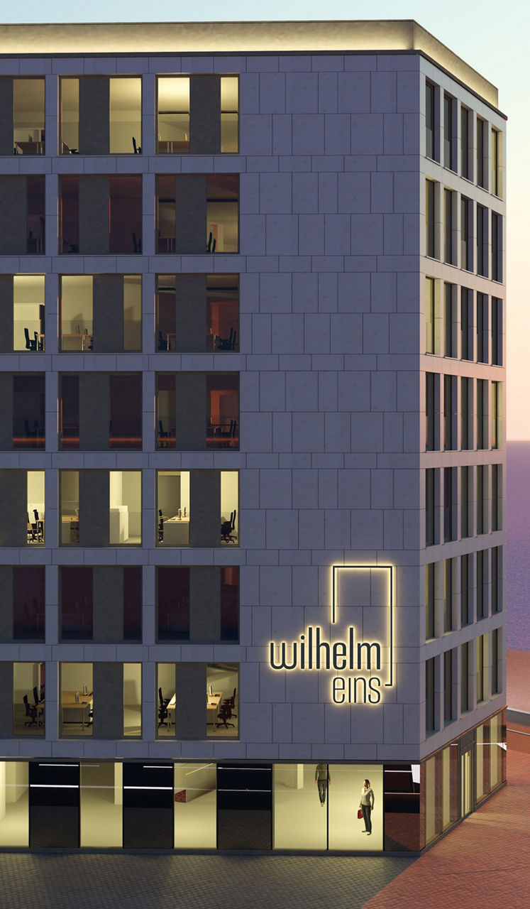 Visualisierung vom Gebäude "WilhelmEins" am Jahnplatz
