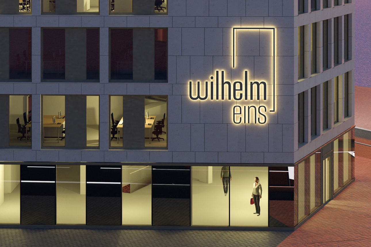 Visualisierung vom Gebäude "WilhelmEins" am Jahnplatz