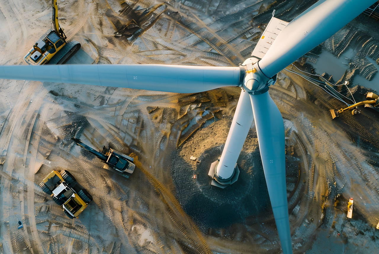 Arbeit am Windrad von oben