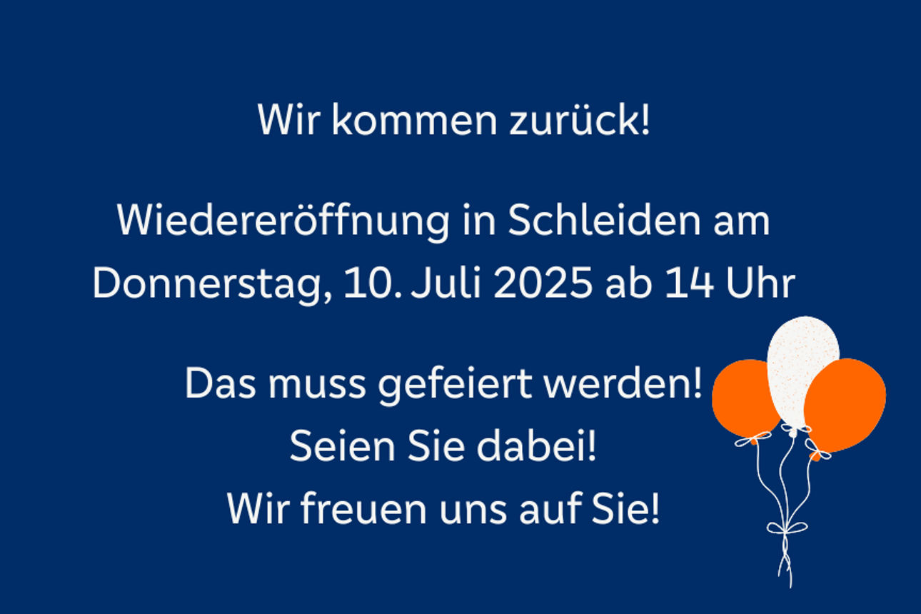 Luftballons mit dem Termin der Wiedereröffnung