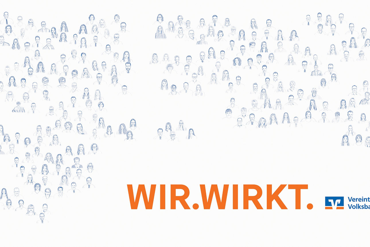 Plakat mit der Aufschrift Wir. Wirkt. Vereinte Volksbank