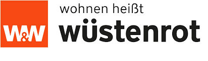 Auf dem Bild ist das Logo der Wüstenrot in den Farben weiß, orange und schwarz zu sehen.