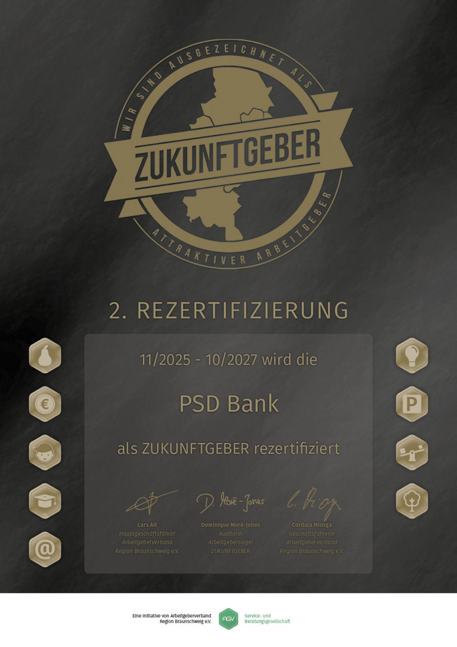 Urkunde über Rezertifizierung als "Zukunftgeber"